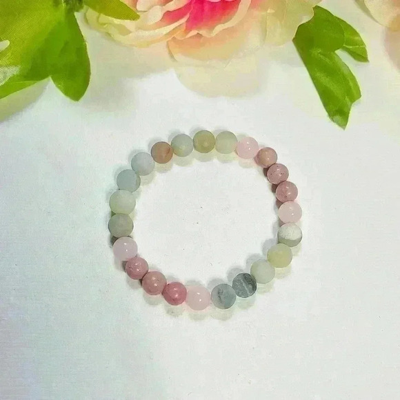 Rose Quartz Rhodonite Natural Stone Bracelet - Picture 6 of 6